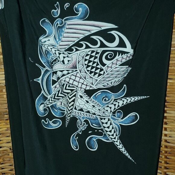 Wailoa Hawaii Islands Tribal Ulua Fish and Dagger Board Shorts 40 - Picture 2 of 8